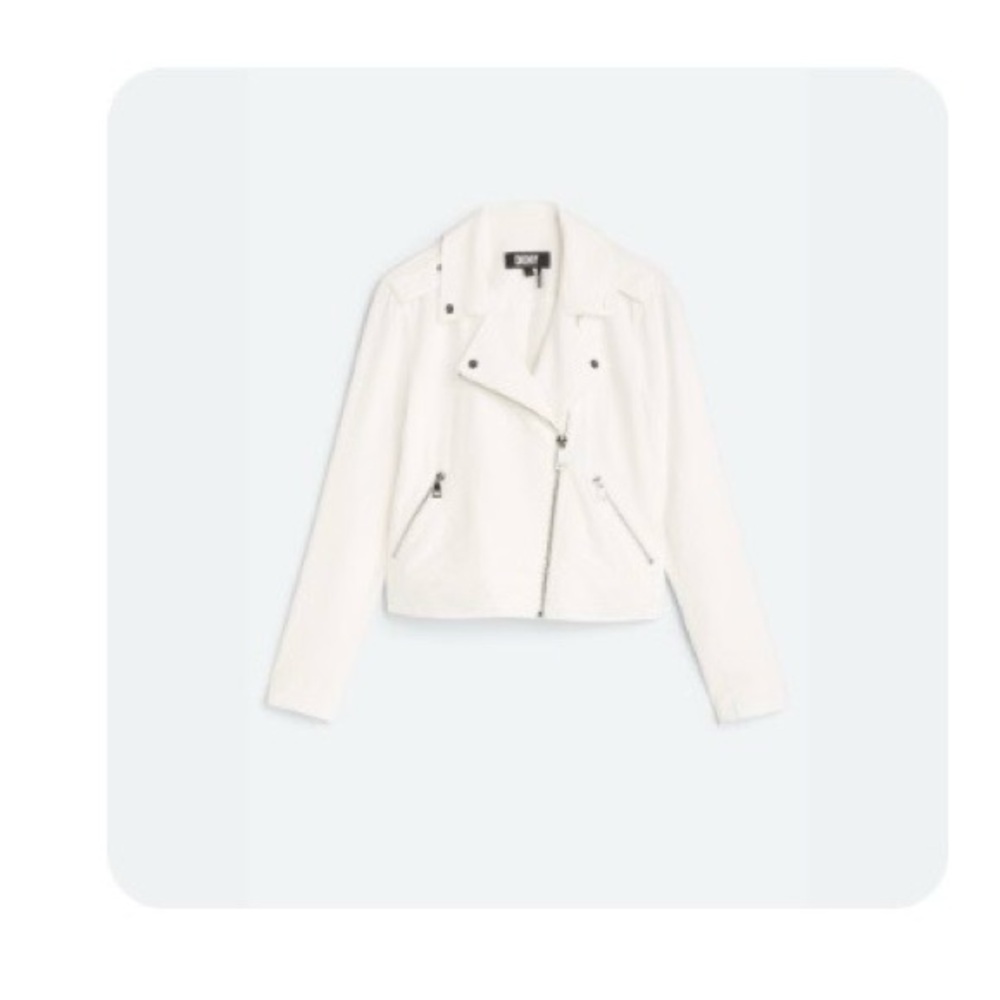 DKNY Ivory Crinkle Moto Jacket
